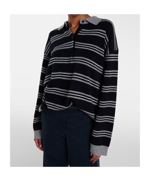 Nili Lotan Black Galvez Striped Cashmere Polo Sweater