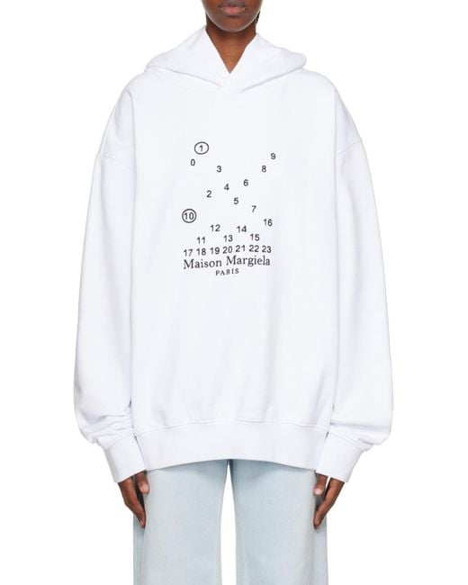 Maison Margiela White Logo Printed Long-Sleeved Hoodie for men