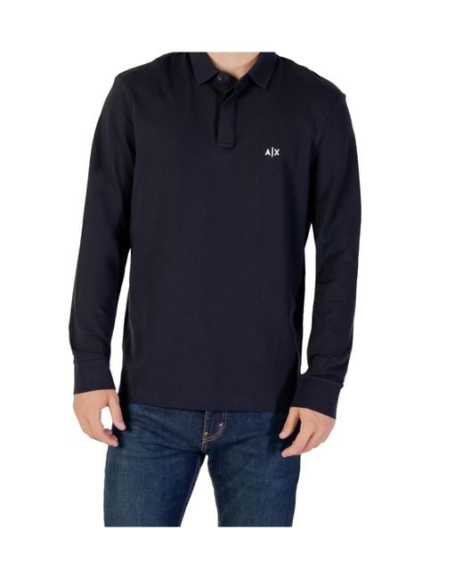 ARMANI EXCHANGE Black Long-Sleeved Polo Shirt for men