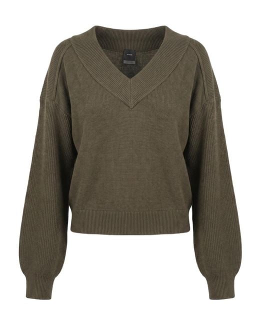 Pinko Green Long Sleeve V-Neck Jumper