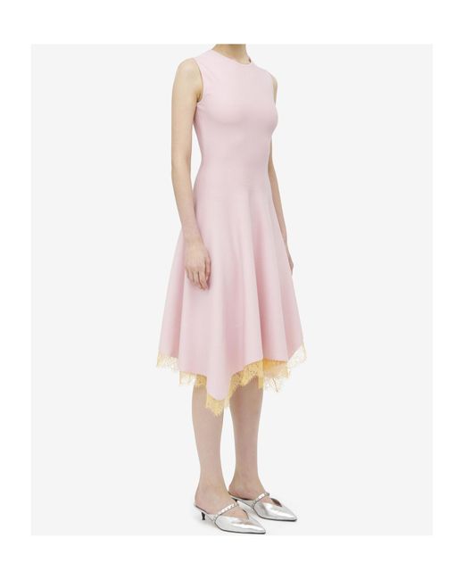 McQueen Pink Lace Detail Asymmetric Dress