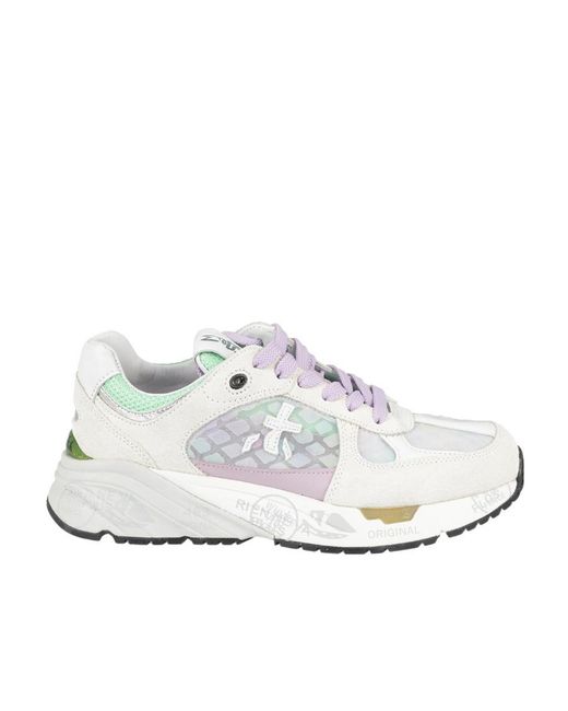 Premiata White Logo Sports Shoes