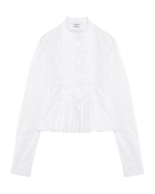 McQueen White Cotton Pleated Blouse