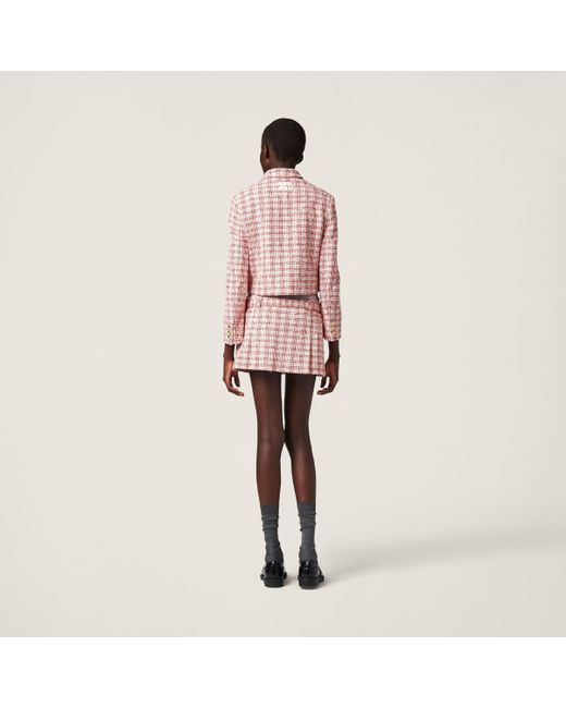 Miu Miu Pink Belted A-Line Tweed Miniskirt