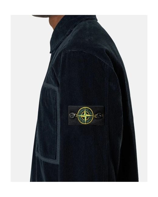 Stone Island Blue Snap-Button Shirt Jacket With Chest Pockets for men