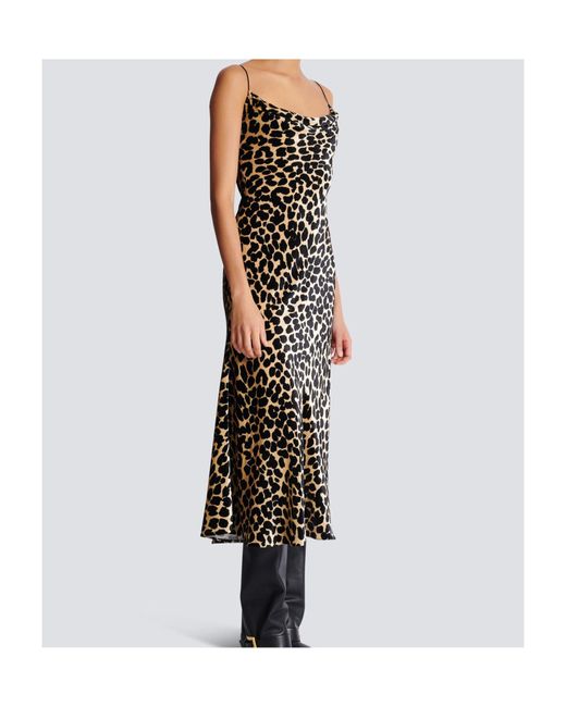 Balmain White Flowing Leopard Print Velvet Dress