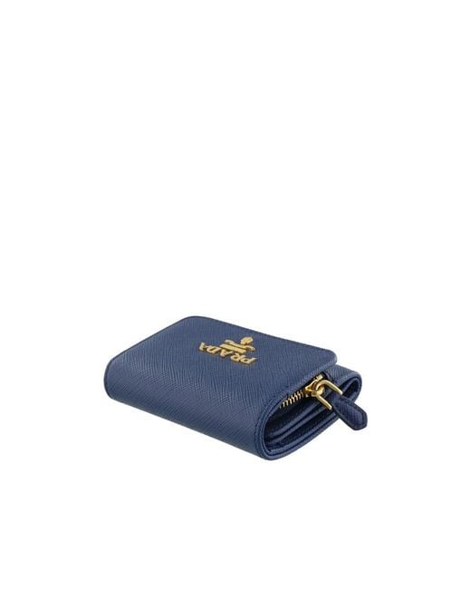 Prada Blue Logo-Lettering Tri-Fold Wallet