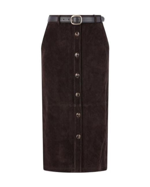 Self-Portrait Brown Button Detailed Belted Midi Skirt