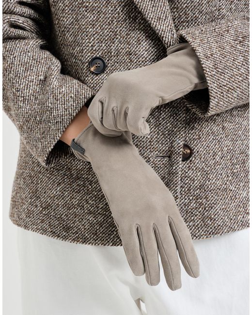 Brunello Cucinelli White Gathered-Detail Leather Gloves