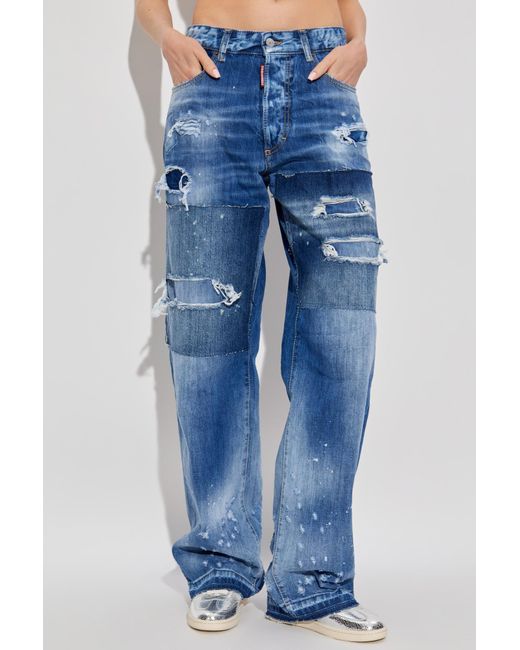 DSquared² Blue Distressed Straight-Leg Jeans