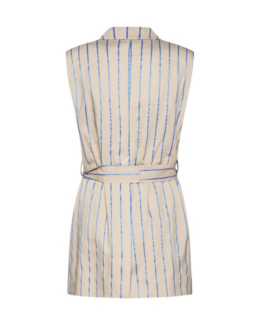Kaos Natural Long Double Breasted Sleeveless Striped Vest