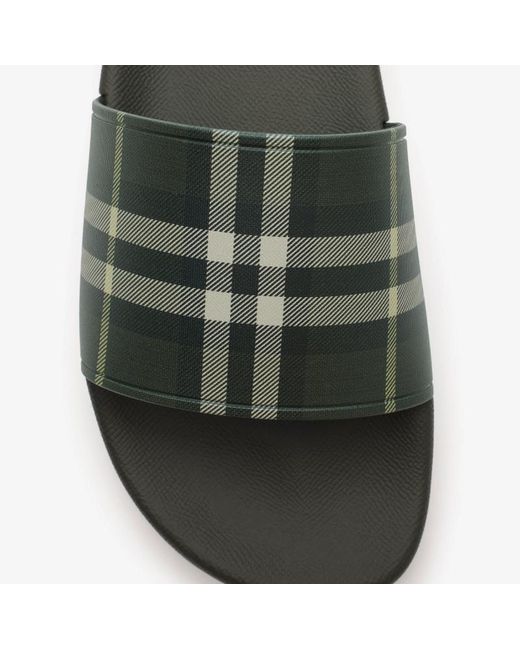Burberry Green Checked Slip-On Slides for men
