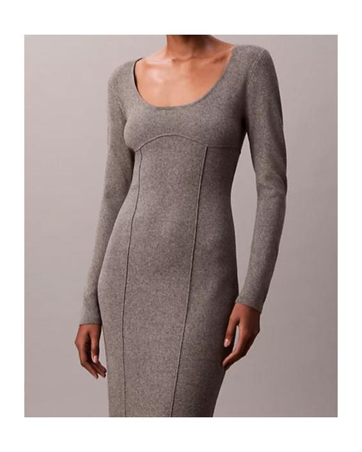 Calvin Klein Gray Fitted Midi Dress