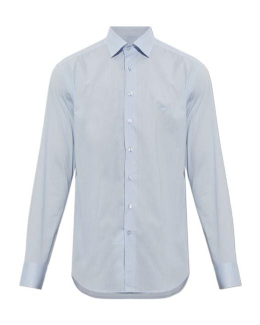 Etro Blue Collared Long-Sleeved Shirt for men