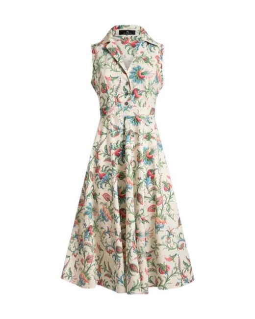 Etro White Sleeveless V-Neck Dress