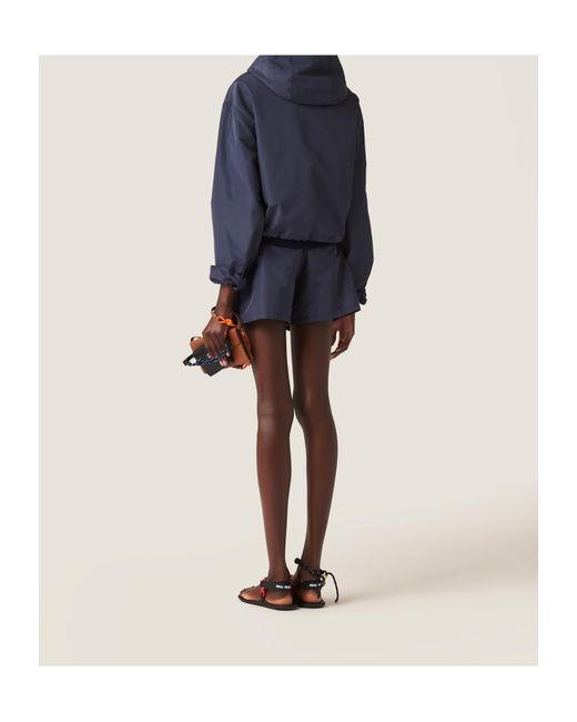 Miu Miu Blue Logo-Rubberised Zipped Hooded Jacket