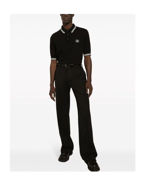 Dolce & Gabbana Black Dg Logo Embroidered Polo Shirt for men