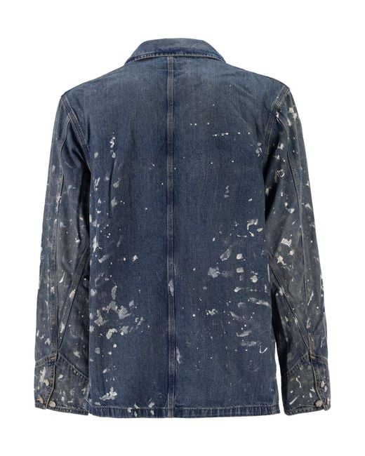 Polo Ralph Lauren Blue Limited-Edition Hand-Painted Buttoned Denim Jacket for men