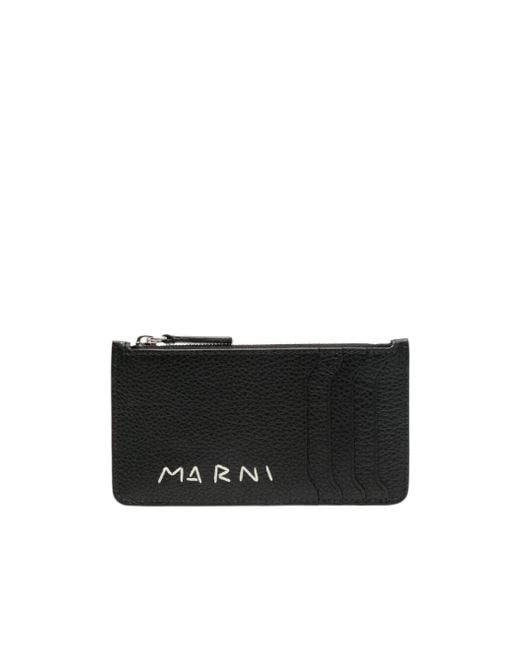Marni Black Logo Detailed Zipped Cardholder for men