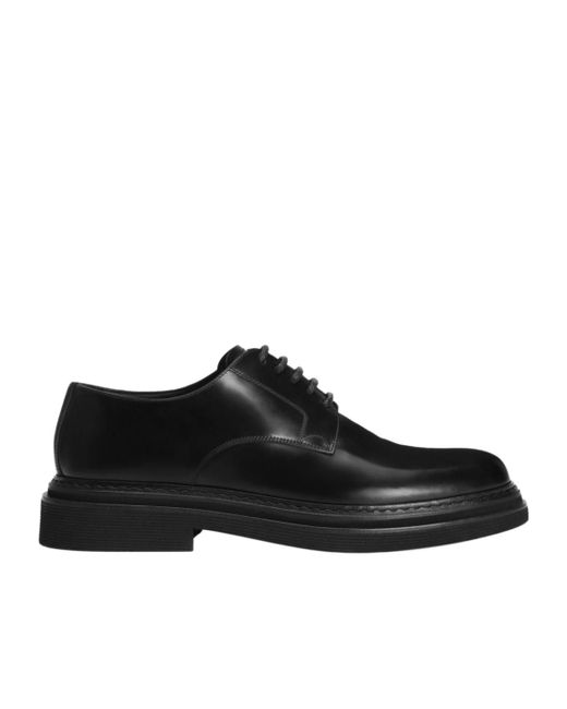 Dolce & Gabbana Black Round Toe Lace-Up Derby Shoes for men