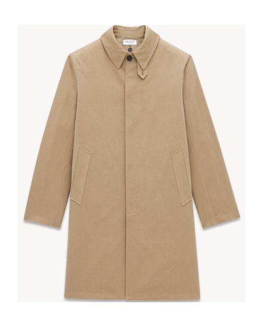 Saint Laurent Natural Knee-Length Long-Sleeved Mackintosh Coat for men