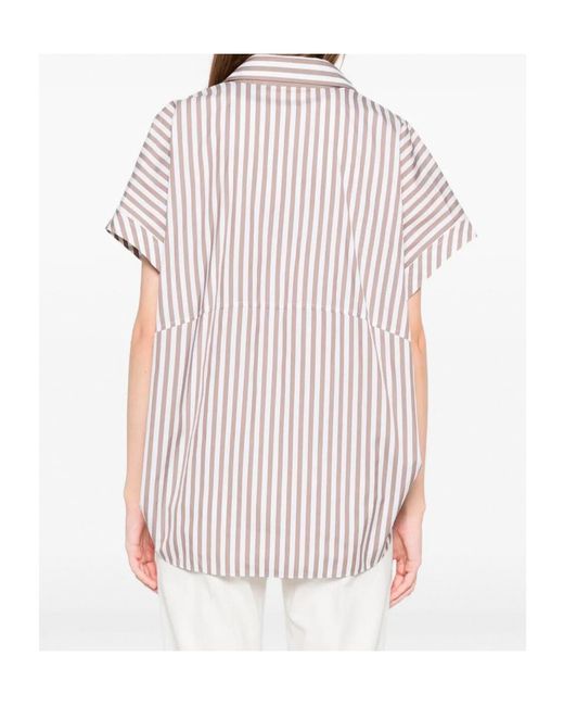 Brunello Cucinelli White Striped Relaxed Fit Blouse