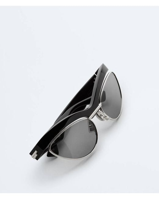 Bottega Veneta White Eyewear Duo Angle Cat Eye Sunglasses