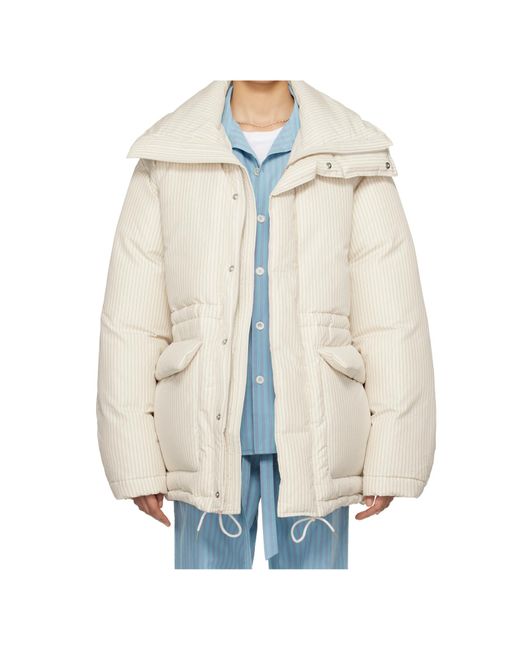 Tekla Men's Natural X Auralee Striped Down Jacket