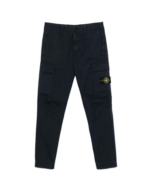 Stone Island Blue Compass Patch Cargo Trousers for men