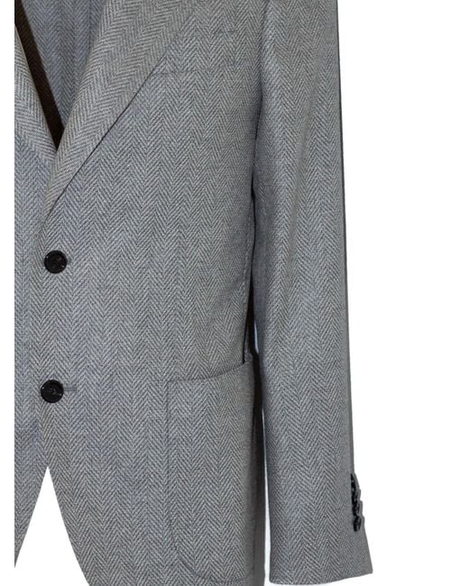 Lardini Gray Herringbone Single-Breasted Blazer for men