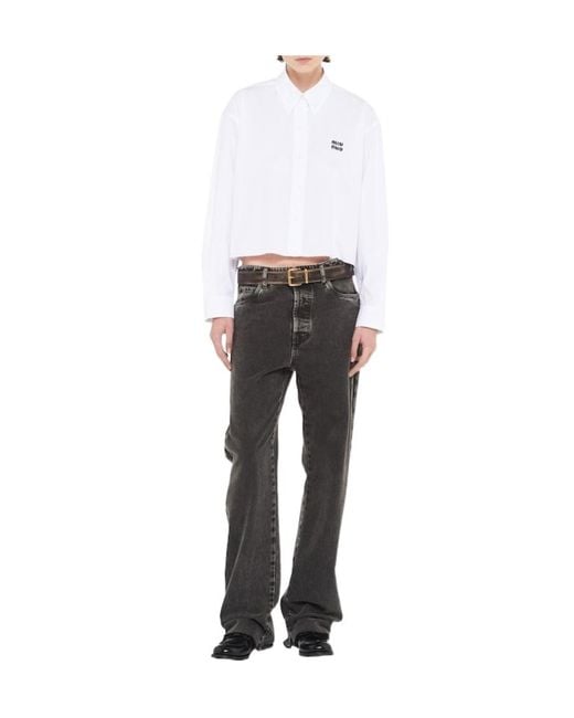 Miu Miu White Logo Cropped Shirt