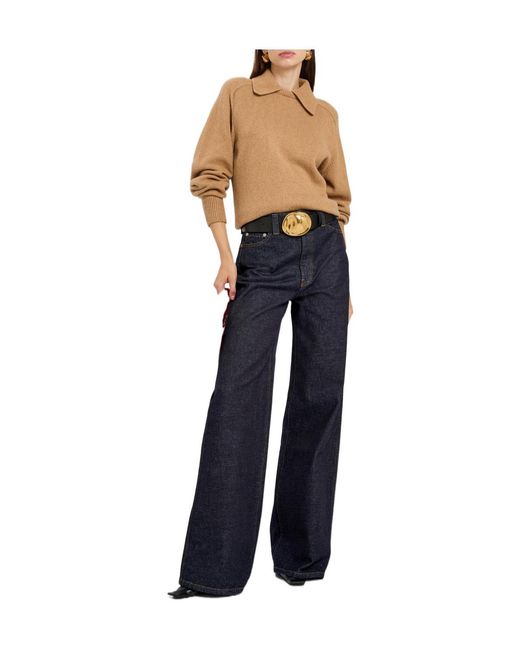 Khaite Blue Solid Color Wide-Leg Jeans