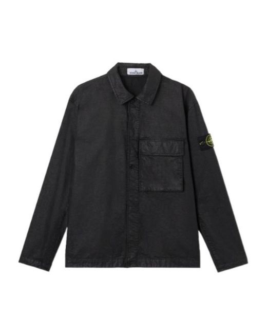 Stone Island Men's Black Logo Patch Long-Sleeve Overshirt