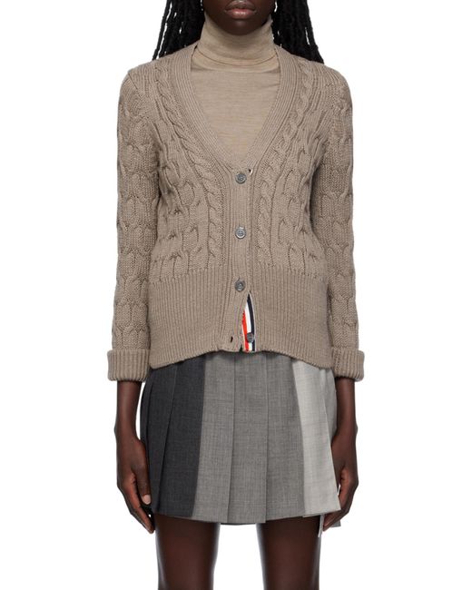 Thom Browne Brown Crisscross Cable Knit V-Neck Cardigan