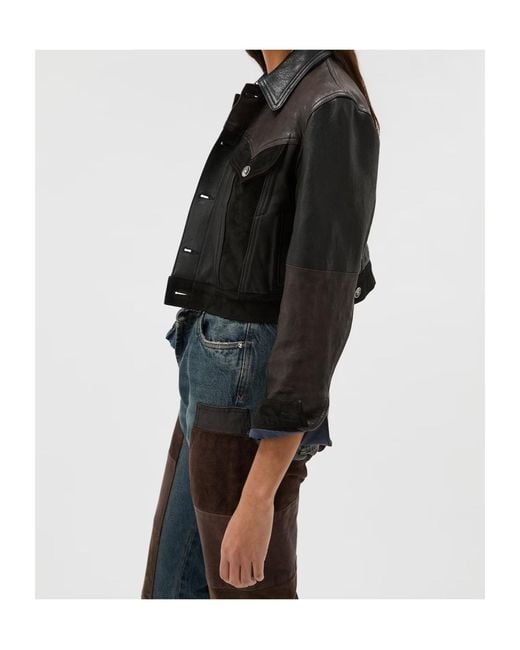Versace Black Slim Leather Patchwork Jacket