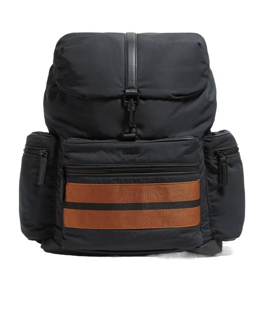 Zegna Black Stripe-Trim Backpack for men