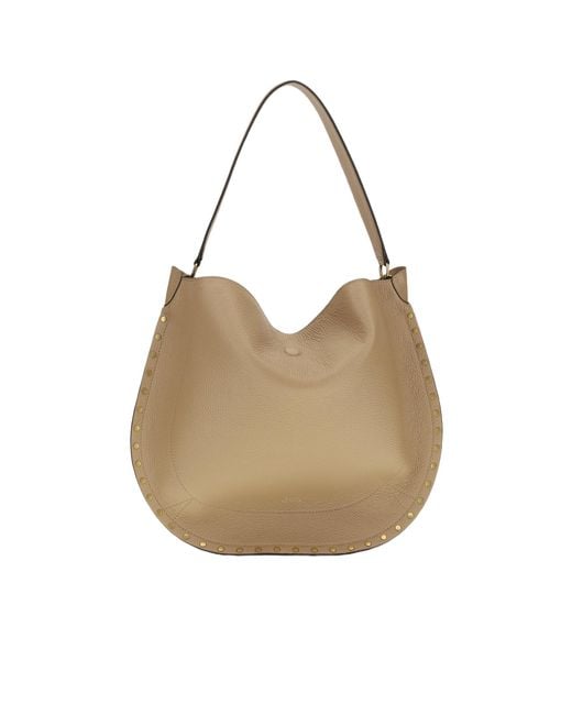 Isabel Marant Natural Logo Printed Stud-Embellished Shoulder Bag