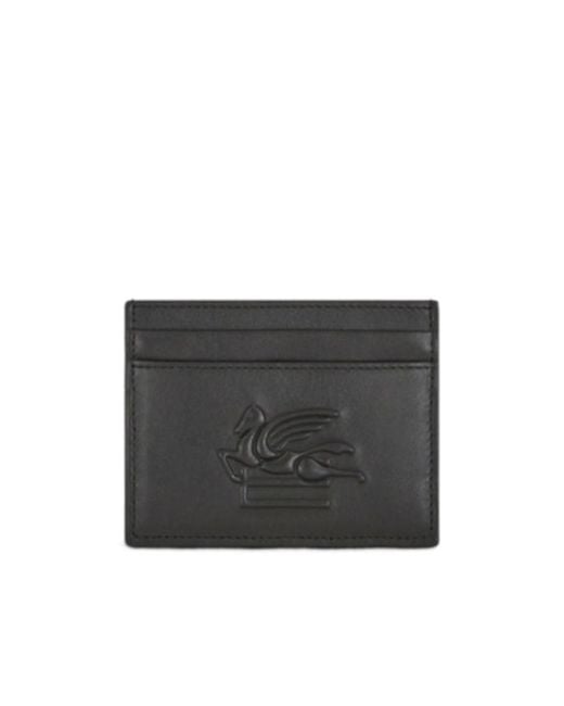 Etro Black Embossed Logo Card Bag