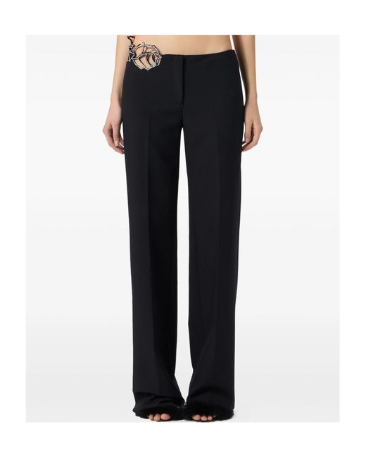 Blumarine Black Lace-Embellished Flared Trousers