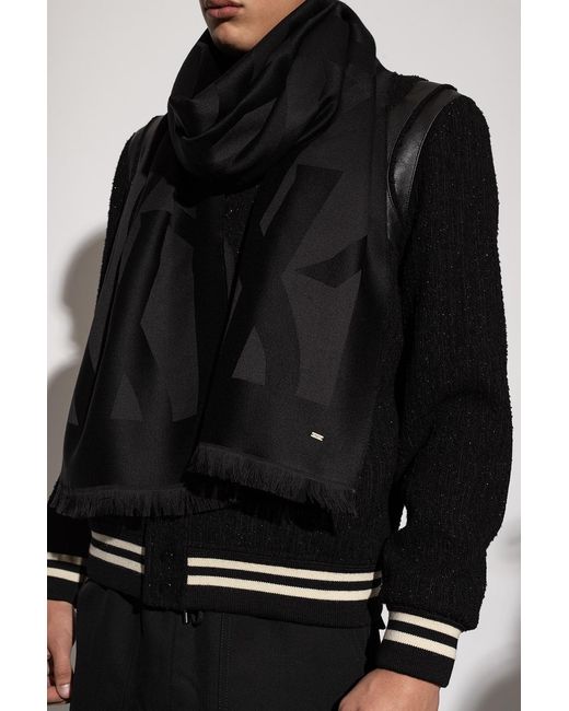 Saint Laurent Black Monogram Frayed Edge Scarf for men
