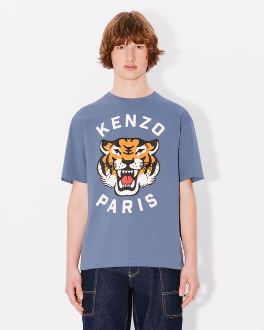 KENZO Blue Lucky Tiger Printed Crewneck T-Shirt for men