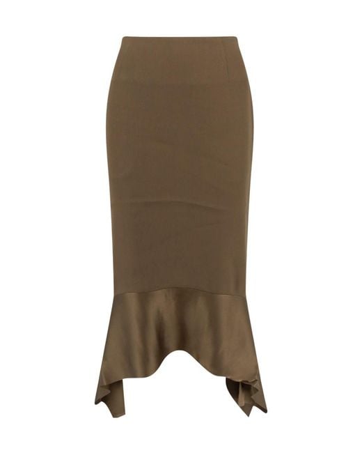 Totême Green Asymmetric Crepe-Texture Midi Skirt