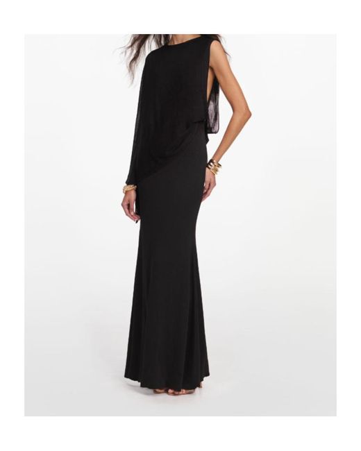 Self-Portrait Black Draped One-Shoulder Dress