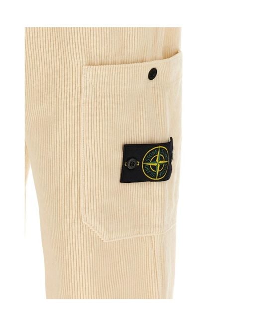 Stone Island Natural Logo Patch Corduroy Pants for men