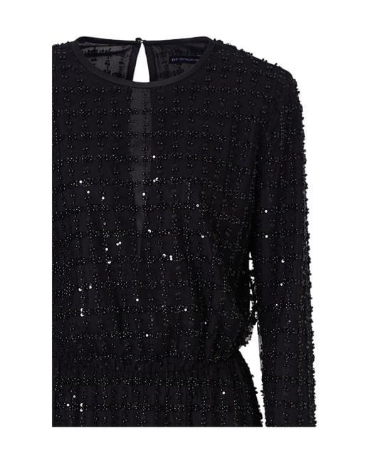 Emporio Armani Black Tulle Long Dress With Sequin And Bead Embroidery