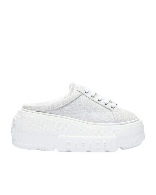 Casadei White Cassiopea Platform Slip-Ons