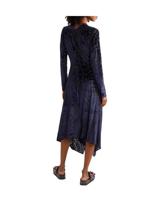 House of Holland Blue Knotted Stretch Devoré-Velvet Midi Dress