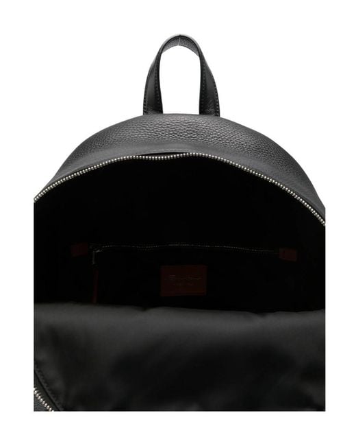 Santoni Black Leather Backpack for men