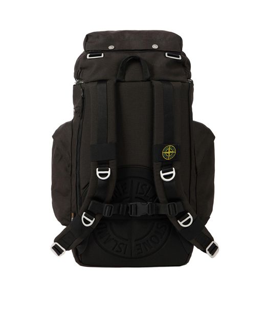 Stone Island Black Logo Patch Backpack for men