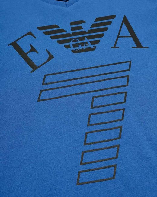 EA7 Blue Logo T-Shirt With Round Neck for men